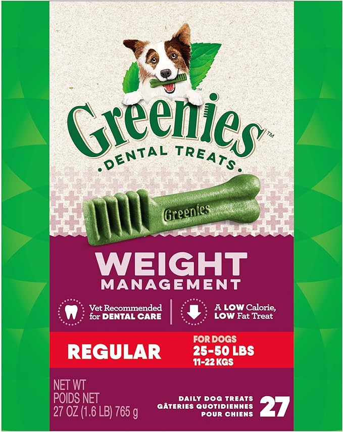 Greenies Weight Management Regular Dog Dental Chews Weight Control Dog Treats, 27 oz. Pack (27 Treats)