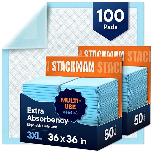 Chucks Pads Disposable [100-Pack] Adult Incontinence Underpads 36"x 36" Extra Large Absorbent Fluff Protective Bed Pads, Toddler Mattress Pads - Pee Pads for Kids & Adults - Dog & Puppy Training Pads