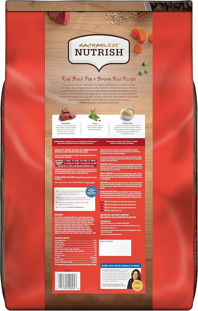 Nutrish Rachael Ray Premium Natural Dry Dog Food, Real Beef, Pea, & Brown Rice Recipe, 40 Pounds