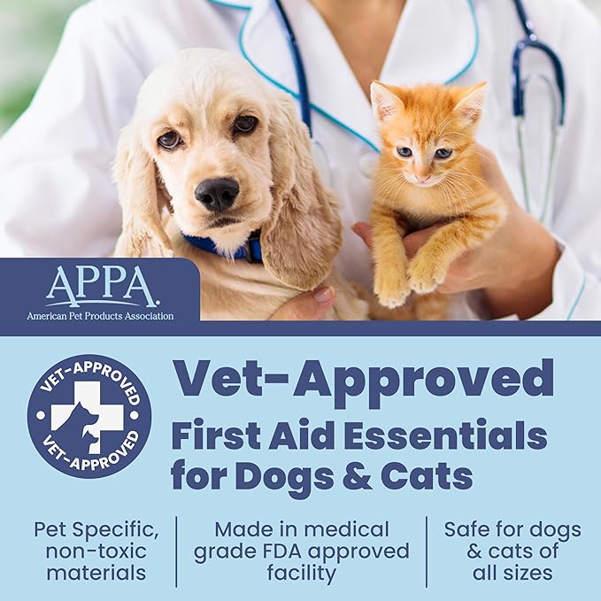Dog First Aid Kit - Vet Approved Pet First Aid Supplies to Treat Dogs & Cats in an Emergency - Pet First Aid Kit Guide, Tick Remover, Slip Leash & Medical Essentials for Home, Camping, Car, RV, Travel