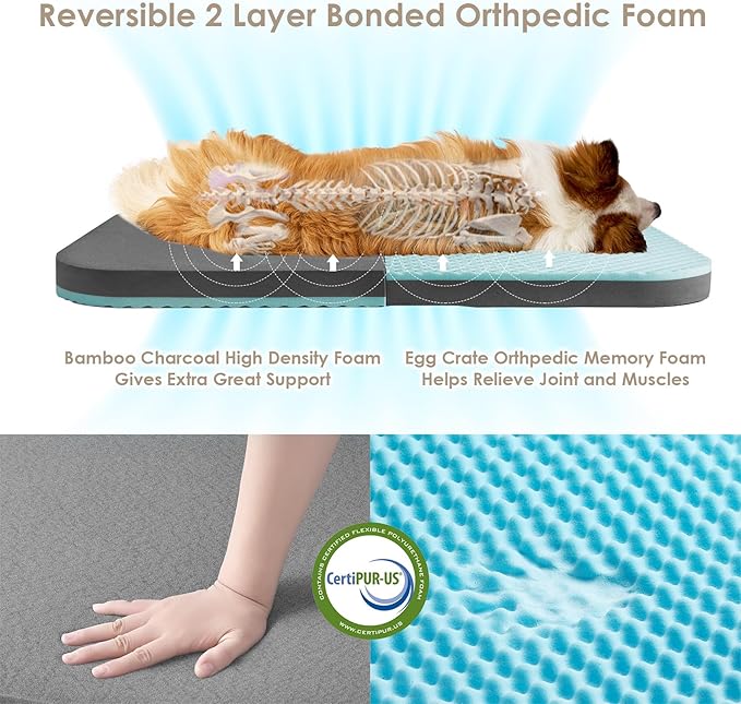 EHEYCIGA Foldable Dog Bed, Faux Fur Fluffy Dog Couch Bed, Orthopedic Calming Memory Foam Pet Bed for Small Dogs, Washable Soft Warm Pet Sofa Bed with Non-Slip Bottom, Faded Black, 40"x30"x6"