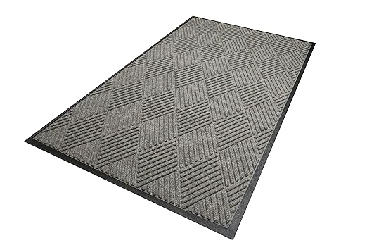 M+A Matting WaterHog Diamond | Commercial-Grade Entrance Mat with Rubber Border – Indoor/Outdoor, Quick Drying, Stain Resistant Door Mat (Grey, 4' x 8')