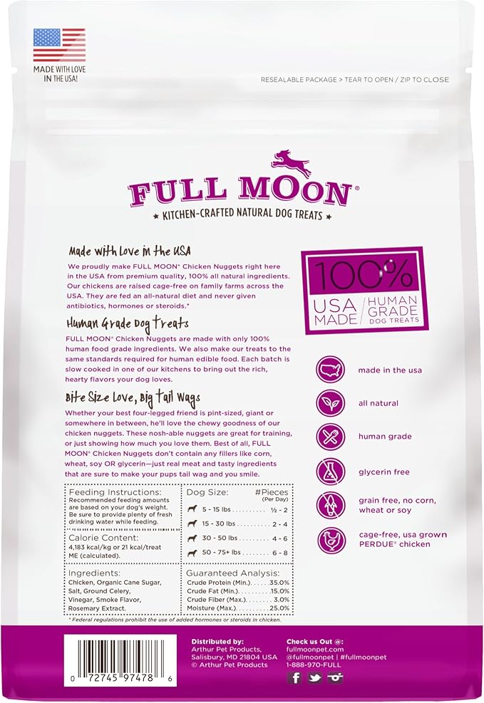 Full Moon Chicken Nuggets Healthy All Natural Dog Treats Human Grade Made in USA 12 oz