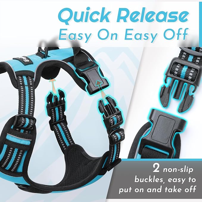 Eagloo Dog Harness Small Sized Dog, No Pull Service Vest with Reflective Strips and Control Handle, Adjustable and Comfortable for Easy Walking, No Choke Pet Harness with 2 Metal Rings, Sky Blue, S