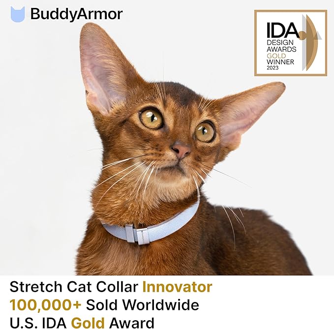 Safety Cat Collar Pro - U.S. IDA Gold Awarding Design, Elastic Quick Release Cat Collar with Buckle Non Breakaway - Lightweight for Kitten All Small Large Cats (Glacier Silver, S 5.9-11.8")