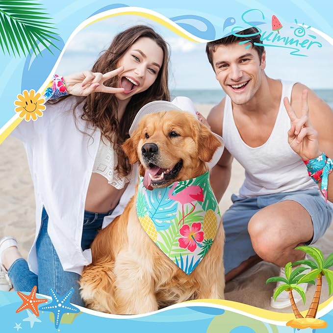 Weewooday 50 Pcs Hawaiian Dog Bandanas Bulk for Dogs Soft Bibs Adjustable Triangle Pet Bandana for Small Medium Large Costume(Hawaii Pattern, 31.5 x 21.7 X21.7 Inch)