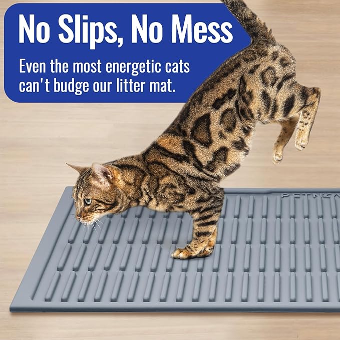 Rubber Cat Litter Mat: Waterproof Kitty Litter Trapping Mat - Easy Clean Cat Litter Catcher Mat (24" x 15")