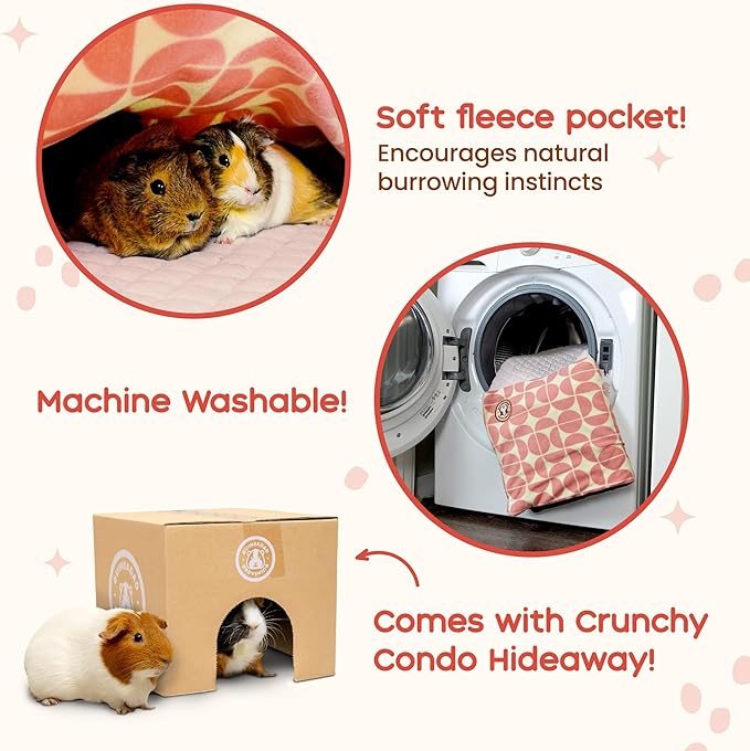 GuineaDad Premium Liner – Fleece Guinea Pig Cage Liner – 5 Pack - Ultra-Plush Reusable Fleece Bedding with Waterproof Bottom – Extra Absorbent Liner for C&C 1x1 Cage (Blush)