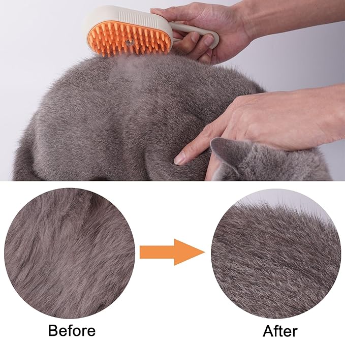 Self Cleaning Brush for Pet Grooming - 3 In 1 Steam Brush with Massage and Water Spray, Rechargeable Silicone Brush for Cats and Dogs