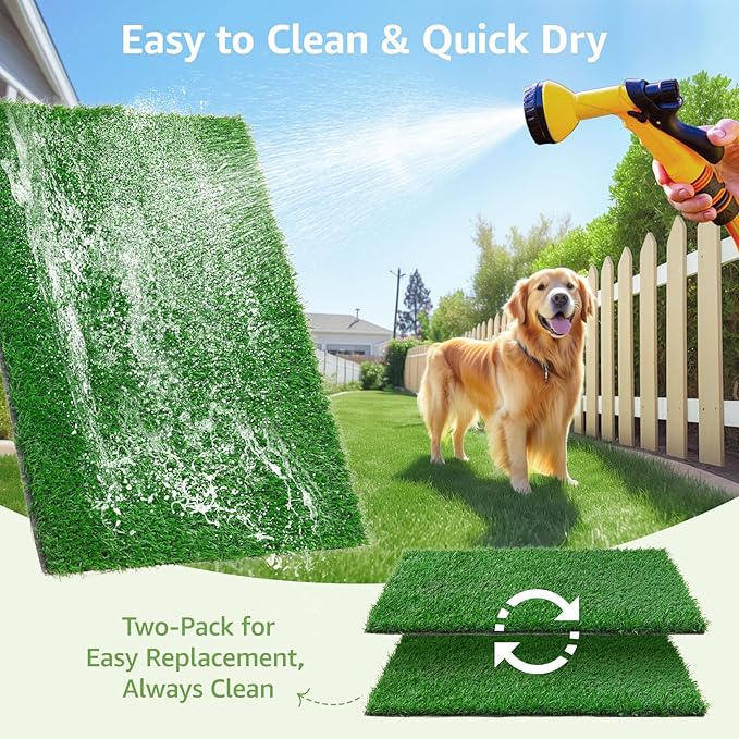 LOOBANI Dog Grass Pee Pads, 2 Pack Artificial Grass Pads for Potty Tray, Fake Grass for Dogs to Pee On, Outdoor Indoor Pee Grass for Dog Potty (18 * 23 inch)