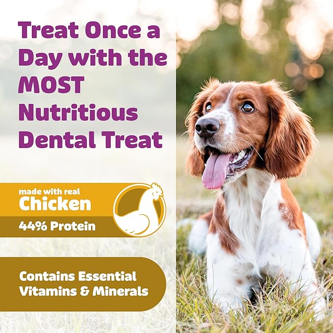 Dog Dental Treats – Vet VOHC Approved – Delicious Chicken Protein – Removes Tartar with Cleaning Comb Shape – Dental Dog Treats for Large Dogs (24oz, 18 Count)