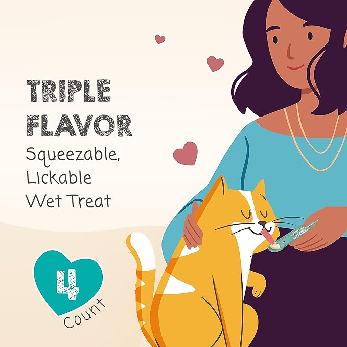 Savory Spoonables with Real Duck, Beef & Rabbit, 4 Count Tube, Triple Flavor Squeezable Lickable Wet Treats for Cats with Built-in Spoon for Less Mess