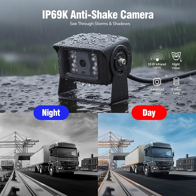 7-inch AHD1080P Wired RV Backup Camera System, IP69k Waterproof IR Night Vision Reversing Camera, Vibration-Proof 20G for Trailer/Tractors/Truck/Excavator/Caravan/Skid Steer/Heavy Equipment