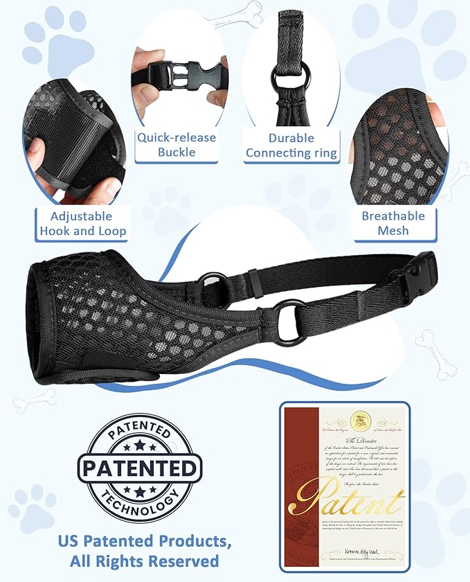 LUCKYPAW Soft Muzzle for Medium Large Sized Dogs Labrador German Shepherds, Dog Muzzle to Prevent Biting Chewing, Adjustable Mouth Guard for Grooming Walking Training(Black, L)