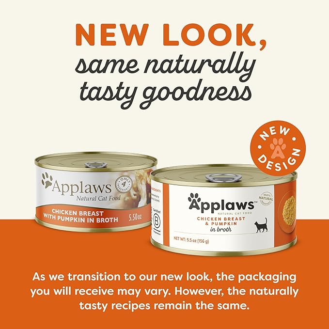 Applaws Natural Wet Cat Food, 24 Count, Limited Ingredient Canned Wet Cat Food, Chicken Breast with Pumpkin in Broth, 5.5oz Cans