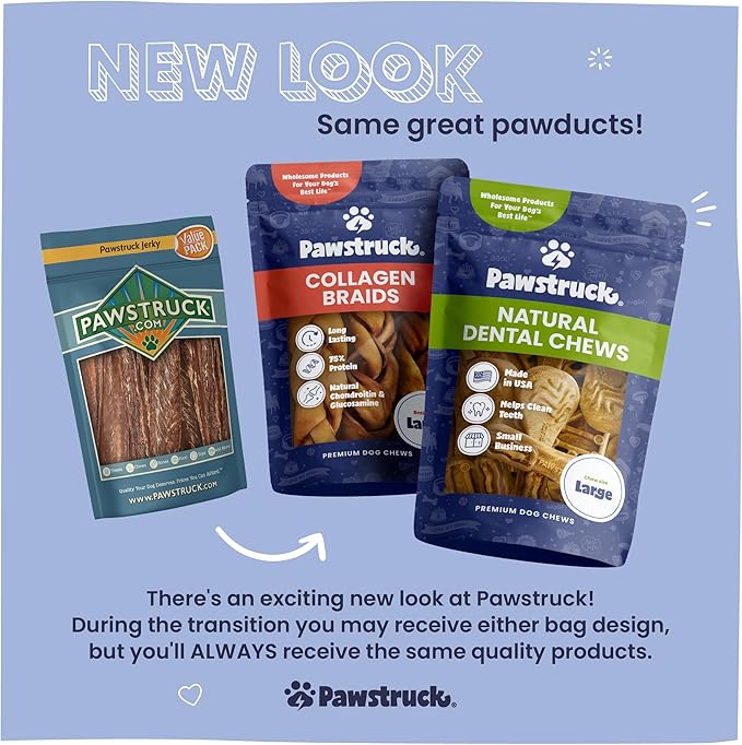 Pawstruck Natural 3–5" Bully Sticks for Small Dogs and Puppies – Single Ingredient, Low-Odor, Rawhide-Free Chew Treat – 100% Real Beef, No Artificial Preservatives – 8 oz Bag – Packaging May Vary
