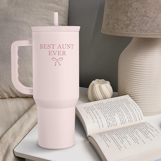 SANDJEST Gift for Aunt - Best Aunt Stainless Steel Tumbler with Handle, Travel Coffee Mug for Moms - Aunts Gifts for Birthday Christmas Mothers Day, 40oz