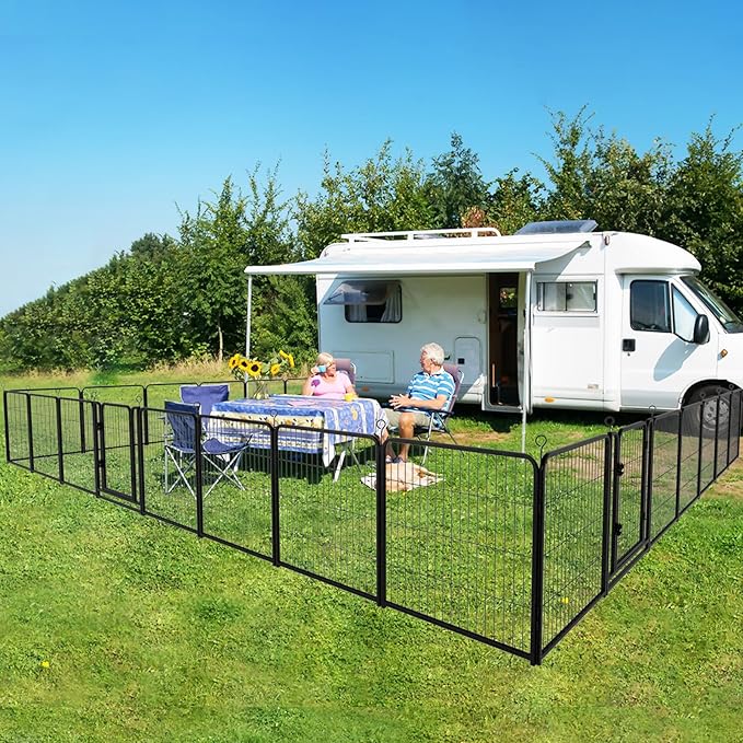 Dog Playpen Outdoor Extra Wide 8 Panels Heavy Duty Dog Fence 40" Height Anti-Rust with Doors Portable for RV Camping Yard, Total 21FT, 35 Sq.ft, Snowy Black