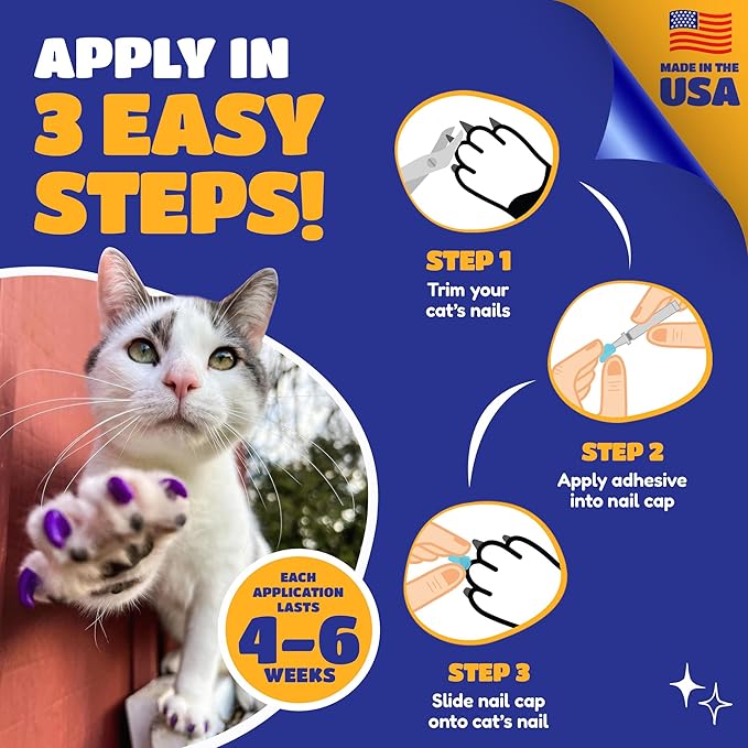 Soft Claws Cat Nail Caps for Medium Cats – (40 Caps, Pink Sparkle) - Made in USA - Veterinarian-Developed | Protects Furniture & Skin - Easy to Apply, Long-Lasting Anti-Scratch Soft Cat Claw Covers