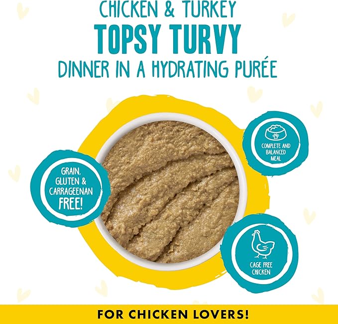 Weruva B.F.F. Play - Best Feline Friend Paté Lovers, Aw Yeah!, Chicken & Turkey Topsy Turvy with Chicken & Turkey, 5.5oz Can (Pack of 8)