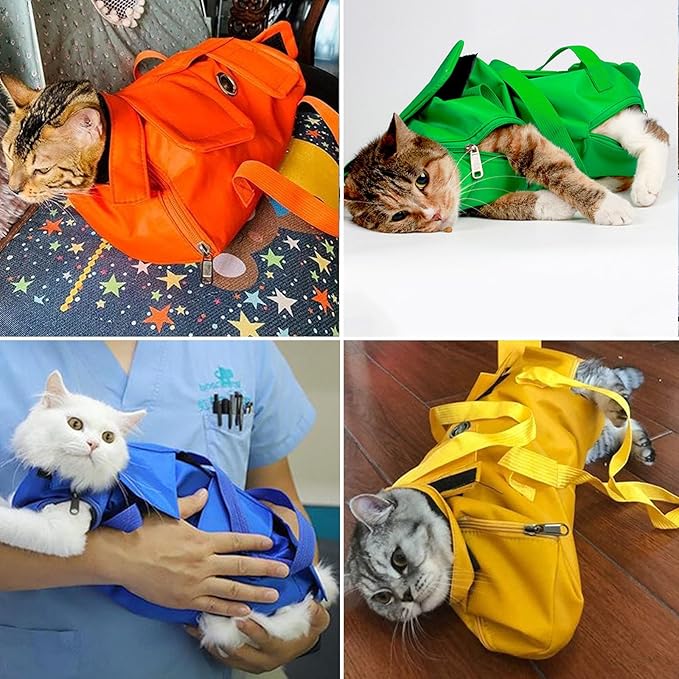 HDKUW Cat Grooming Bag,Foldable Travel Carrier for Cats,Anti-Bite Anti-Scratch Cat Grooming Restraint Bag,Pet Carrier for Administering Eye Drops,Ear Cleaner,Clipping Nails Orange S