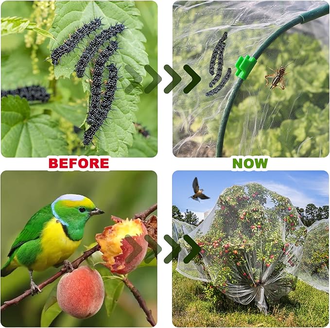 Garden Netting Mesh, 10X30 FT Garden Netting with 16 Cilps & Ultra Fine Mesh Net Bird Barrier Protection for Garden Vegetables Flowers Shrubs Fruit Trees Indoors & Outdoors Plant Beds Greenhouse