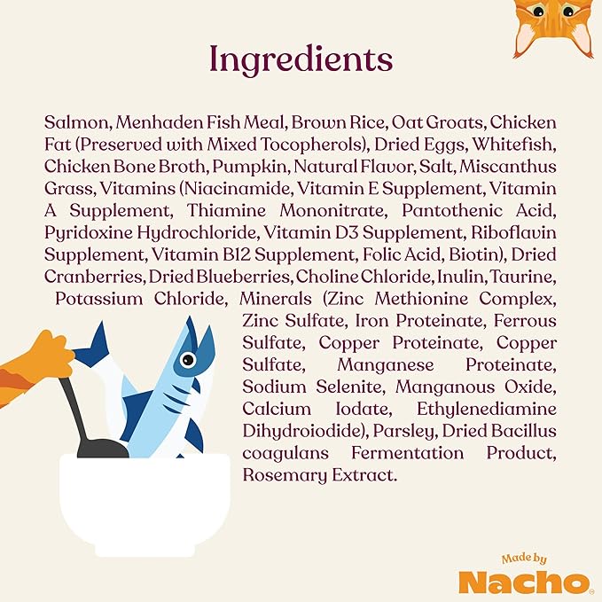 Made by Nacho Dry Cat Kibble 11lb Bag, High Protein and Grain-Friendly Premium Cat Food, Sustainably Caught Salmon and Pumpkin, Infused with Bone Broth for Hydration, Limited Ingredients, Single Bag