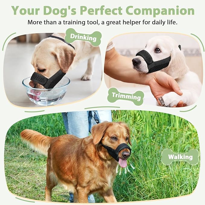 Mayerzon Dog Muzzle with Hook and Loop for Large Medium Small Dogs, Patented Soft Mesh Beagle Labrador Puppy Muzzles for Biting Chewing Grooming, Breathable, Adjustable, Allows Panting Drinking