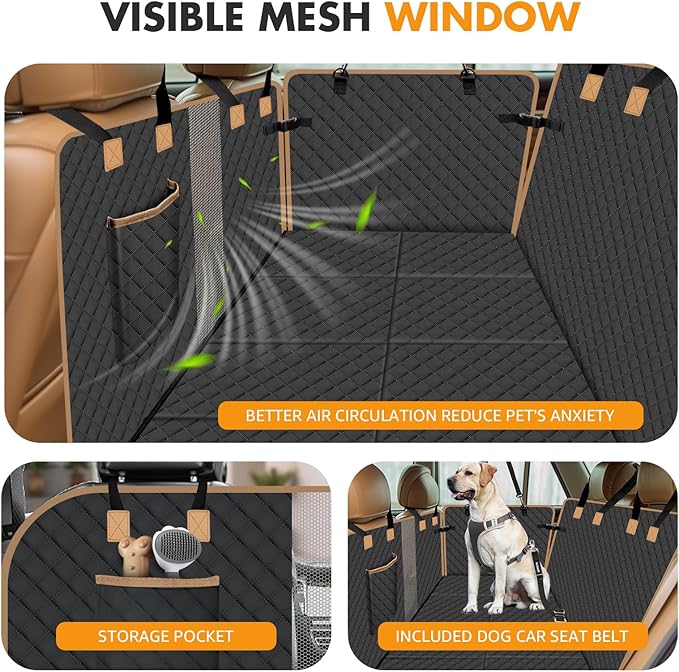 Dog Car Seat Cover for Back Seat, Dog Car Bed Cover with Hard Bottom, Backseat Extender Hammock for Mid-Sized Truck/SUV 8 Panels - Black