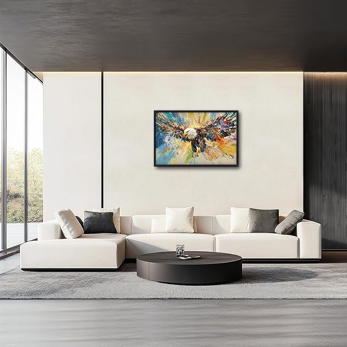 Framed Large Eagle Wall Art, Oversized Bald Wall Decor for Living Room, Colorful Wildlife Animal Canvas Painting Pictures Modern Artwork Home Decoration for Living Room Bedroom Office 36"x24"