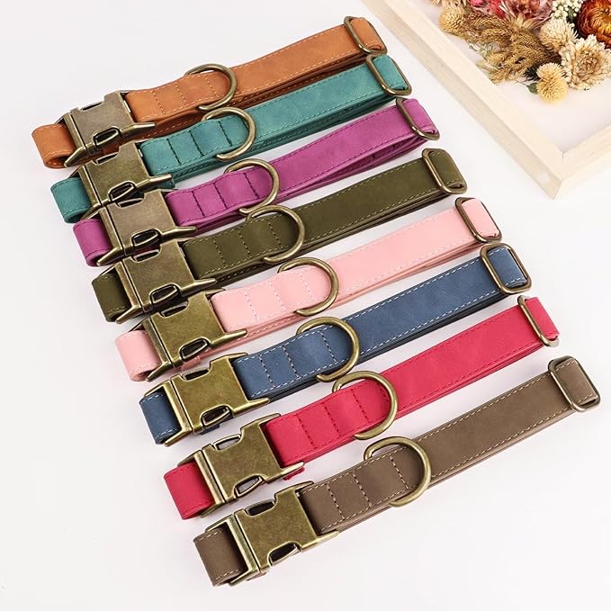 Didog Soft PU Leather Dog Collar, Stylish Quick Released Dog Collar for Large Dogs, Easy Clean Adjustable Pet Collar for Daily Walking, Red, L Fit 15-23" Neck