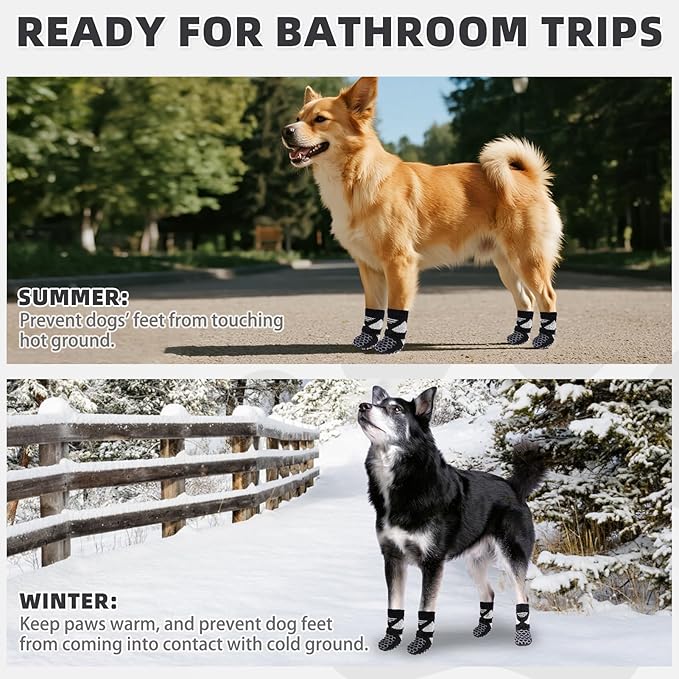 KOOLTAIL Dog Socks for Hot Pavement, Summer Breathable Dog Socks to Prevent Licking Paws, Non Slip Pet Boots & Paw Protectors for Hardwood Floor,Grippy Shoes for Small Medium Large Senior Dogs,Black L