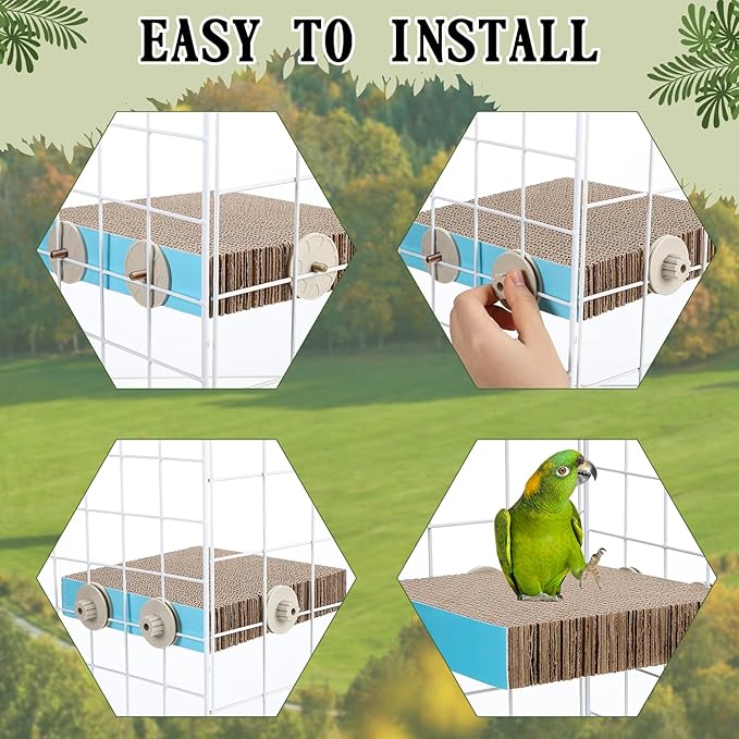 2 Pieces Bird Chew Toy Parrot Cage Perch Cardboard Platform Bird Paw Grinding Stand Parrot Cage Playground for Macaws, Small Parakeets, Conures, Budgies, Finches Conure Cockatiel (Large)