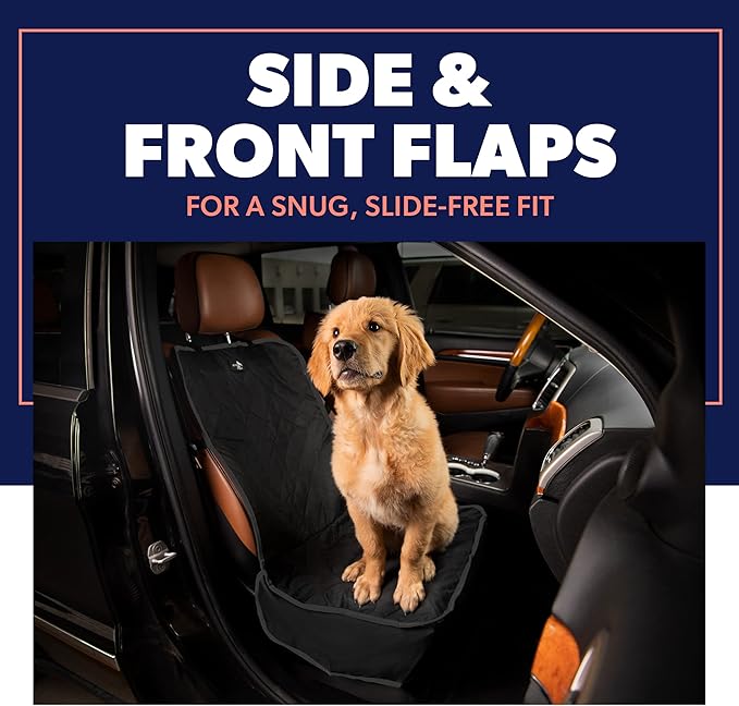 Active Pets Dog Car Seat Cover, Waterproof Front Seat Protector for SUV Truck Sedan, Pet Safety Travel Comfort System with Universal Fit, Black