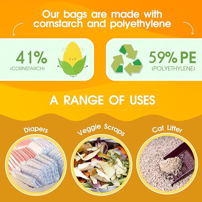 Pet N Pet 200 Counts Unscented Dog Poop Bags Rolls with Tie Handles, 38% Plant Based & 62% PE Poop Bags for Dogs, Extra-Thick Doggie Poo Bag, Pet Waste Bag