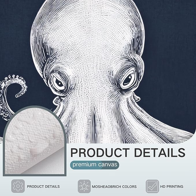Octopus Wall Decor, Octopus Canvas Wall Art, Ocean Wall Decor,Sea Animal Canvas to Paint for Bathroom, Living Room, Bedroom (16" x 24" x 3 pcs)