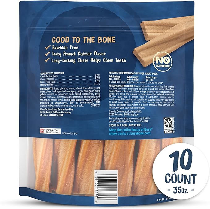Purina Busy Bone Adult Dog Chew Bone Treats, Peanut Butter - 10 ct. Pouch