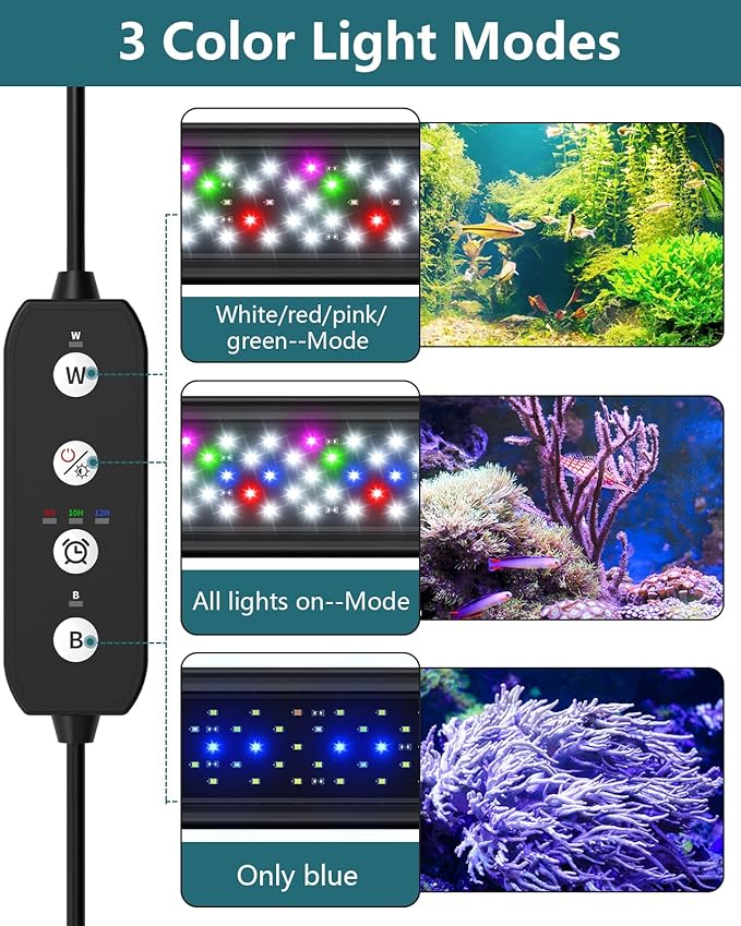 Led Aquarium Light for Plants-Full Spectrum Fish Tank Light with Timer Auto On/Off, 30-36 Inch, Adjustable Brightness, White Blue Red Green Pink LEDs with Extendable Brackets for Freshwater