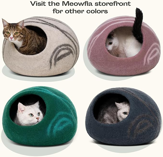MEOWFIA Cat Cave – Premium Felt Cat Bed for Indoor Cats, Handmade 100% Merino Wool (Large, Dark Grey)