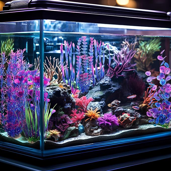 10 Pcs Large Aquarium Artificial Plants Decorations, Tall Plastic Fish Tank Plant Decorations for Household and Office Aquarium(Purple)
