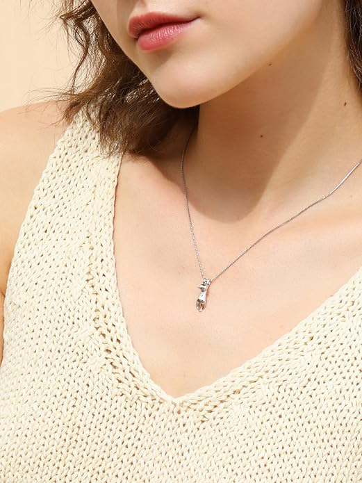 S.Leaf Sterling Silver Cat Necklace - Kitten Jewelry for Women, Cat Mom Gifts