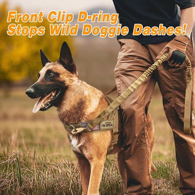 Forestpaw No Pull Dog Harness - Soft Flannel Padded Tactical Dog Vest Harness with Quick Release Buckle, Adjustable Reflective Pet Harness for Medium Dogs Walking Training,Brown M