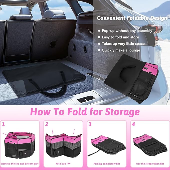 PETSFIT 29" Puppy Playpen with Removable Waterproof Mat & Zippered Roof | RV, Camping, Travel Dog Pen | Indoor/Outdoor Whelping & Cat Observation Space(29.5"x29.5"x16.5"H)