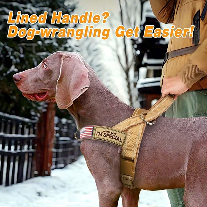 Forestpaw No Pull Dog Harness - Soft Flannel Padded Tactical Dog Vest Harness with Quick Release Buckle, Adjustable Reflective Pet Harness for Medium Dogs Walking Training,Brown M