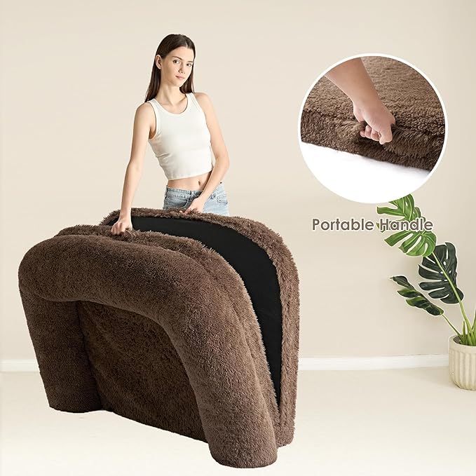 EHEYCIGA Foldable Dog Bed, Faux Fur Fluffy Dog Couch Bed, Orthopedic Calming Memory Foam Pet Bed for Small Dogs, Washable Soft Warm Pet Sofa Bed with Non-Slip Bottom, Brown, 40"x30"x6"