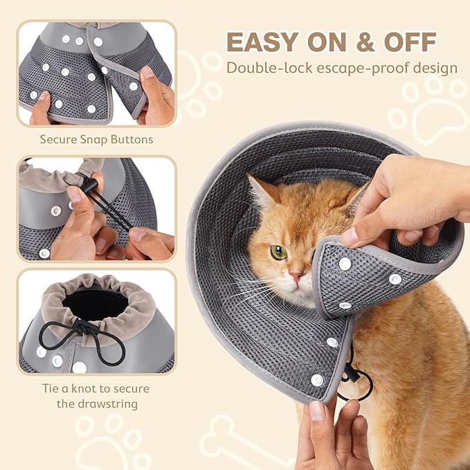 Avont Cat Cone Collar Soft to Stop Licking, Adjustable Foldable Lightweight Kitten Recovery Collar After Surgery for Small Dogs, Elizabeth Cone of Shame Alternative -Darkgrey(S)