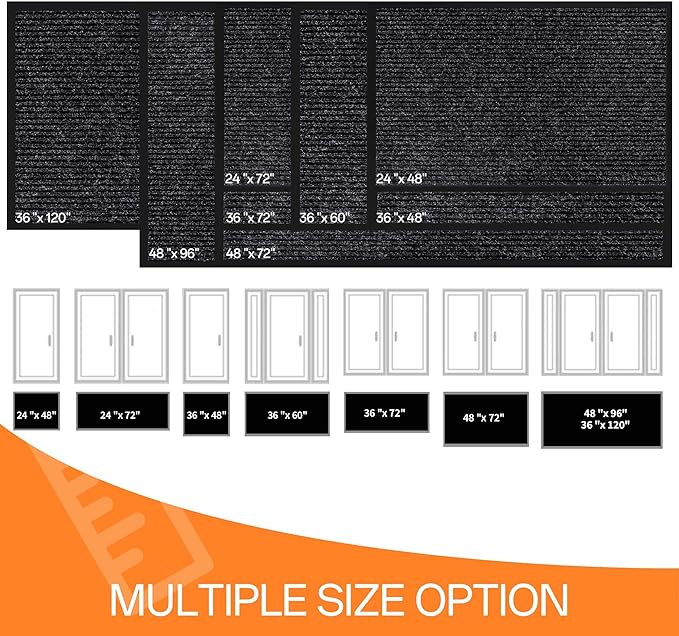 Indoor Outdoor Door Mat, 5' x 3' Doormat for Entryway, Rubber Backing Non Slip Front Door Mat Outside Entrance, Super Absorbent Commercial Floor Mat for Home Office, Black
