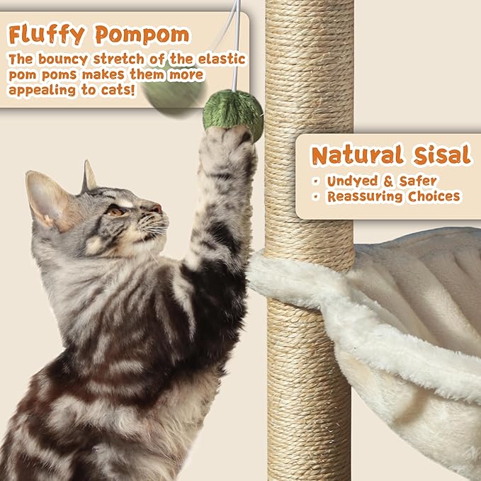 Cat Scratching Post 28 Inches Small Cat Tree Tower with Hammock, Cat Toy Wooden Interactive Condo for Kitten and Adults Cat