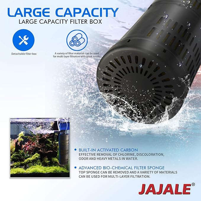 Water Pump 475 GPH 3-in-1 Submersible Internal Filter Aquarium Powerhead Water Pump Ultra Quiet for Aquarium,Fish Tank-2 Pack