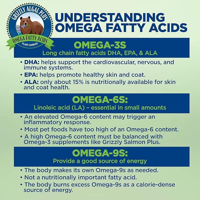 Grizzly Pet ProductsAlgal Plus Omega 3-6-9 Food Supplement for Dogs and Cats, 16 Ounce Bottle